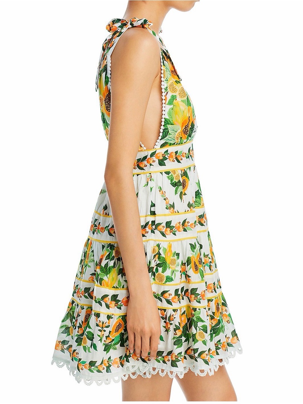 FARM Rio White Floral Tie-Shoulder Dress with Green and Orange Details - Picture 3 of 7